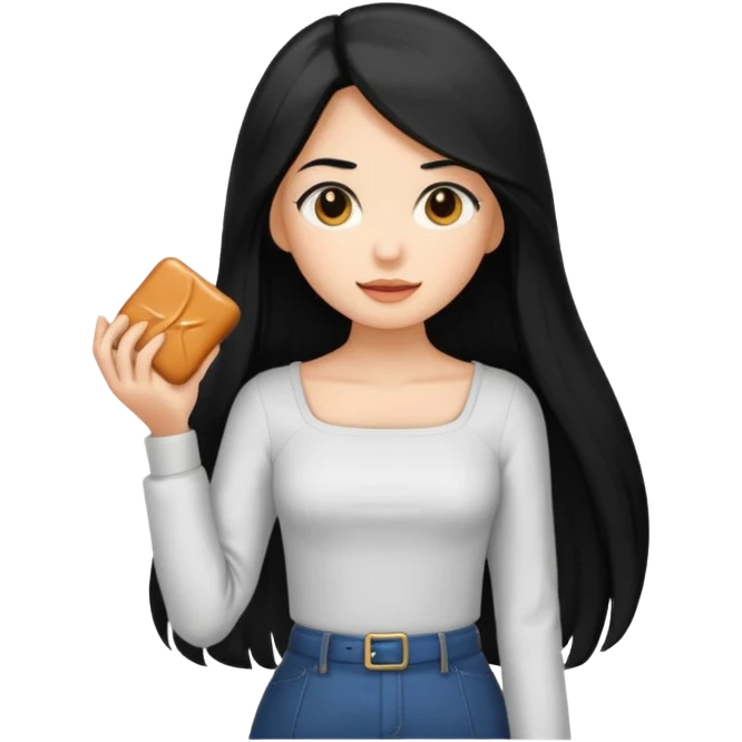 A caramel girl with SUPER long black hair and a square neckline shirt emoji