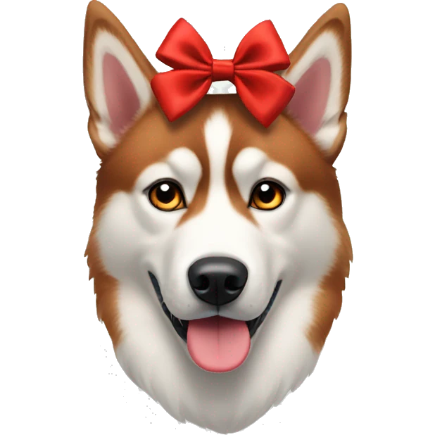 Red Siberian husky with bows on head emoji