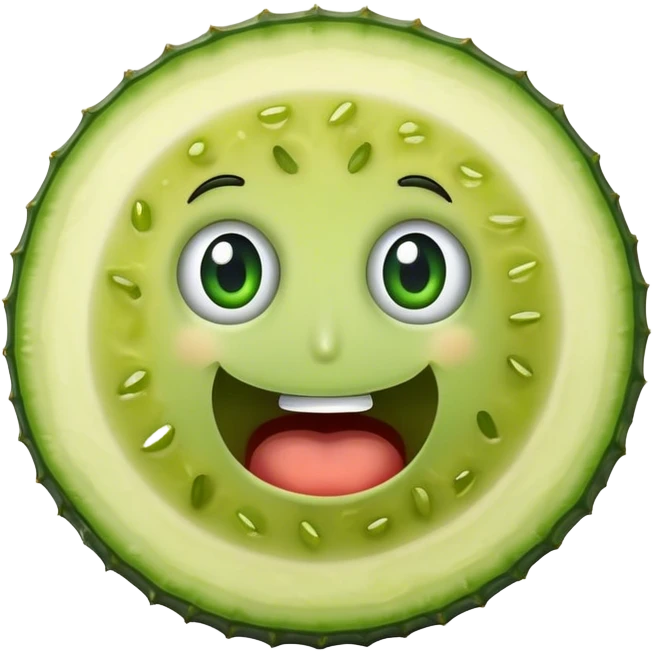 A round pickle slice with a surprise face emoji