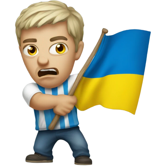 realistic angry Ukrainian with ukranian flag emoji
