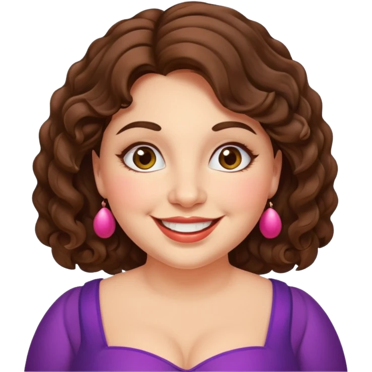 30 yr old italian woman, chubby, brown wavy hair, big brown eyes, huge smile, fancy dress emoji