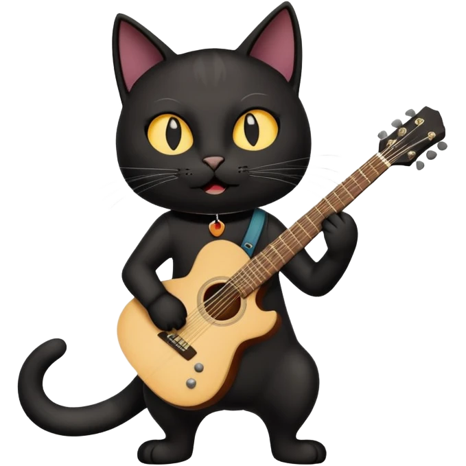 A black cat having a guitar and rocking out emoji
