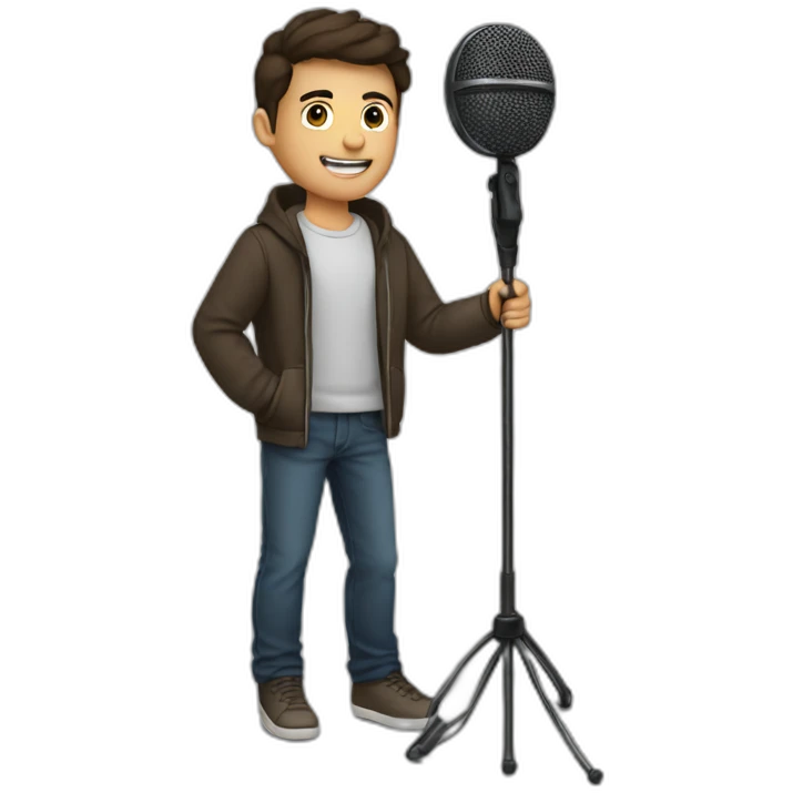 Brunette young Man holding boom pole mic emoji