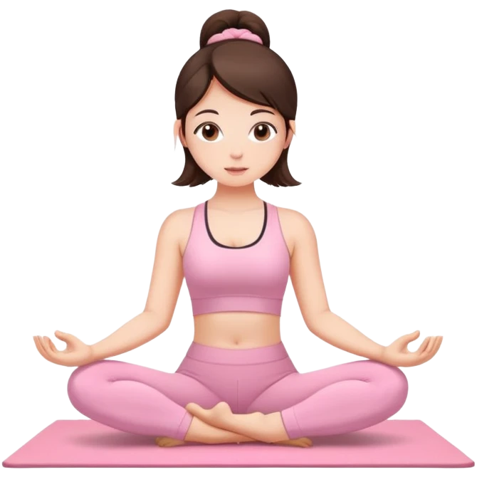 brunette girl doing yoga in a baby pink yoga set emoji