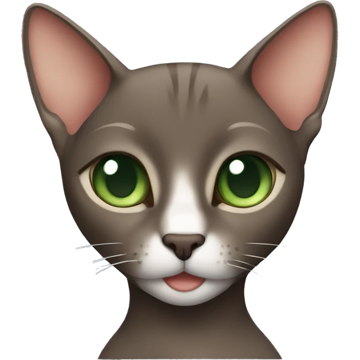 Dark brown oriental cat with green eyes smiling emoji
