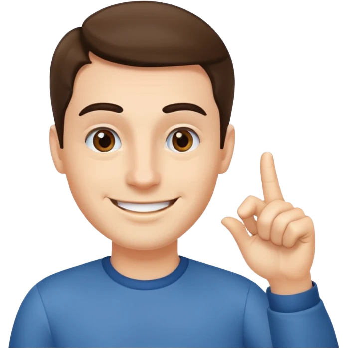 man pointing with index finger on his hand towards his eyebrows and smiling emoji