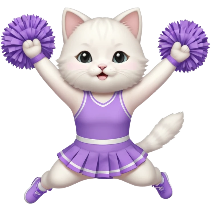 A chubby white kitten in pastel uniform jumping in cheer pose. emoji