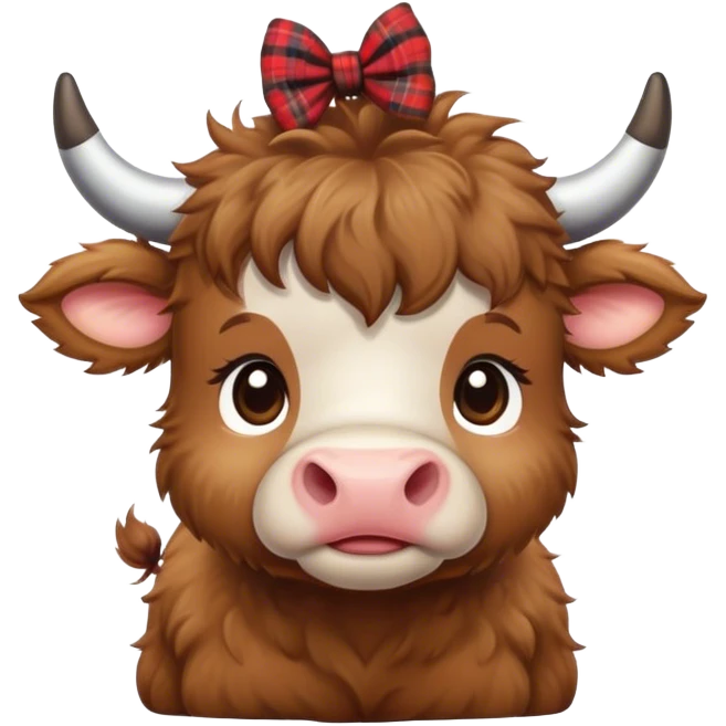 brown fluffy baby scottish cow with a small bow on head emoji