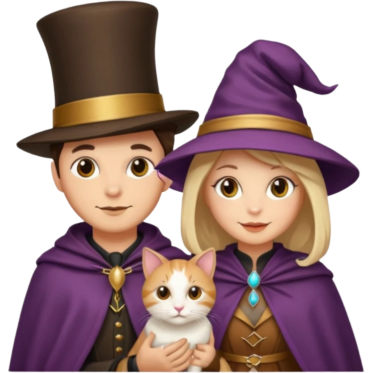 magician couple and their pet cat emoji