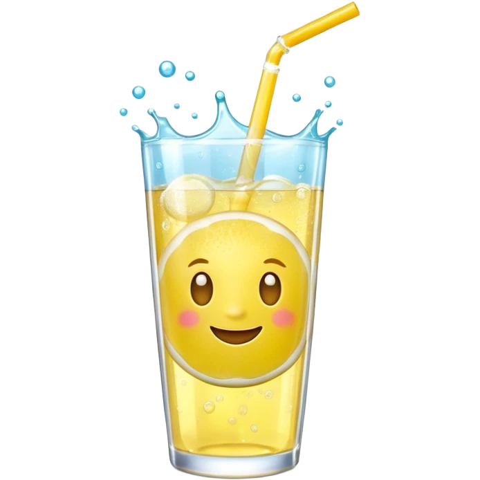3D iPhone style emoji of bubbly soda pop, fizzy bubbles rising, translucent sparkling liquid, isolated on white background, soft shadows, high detail, playful and cute. emoji