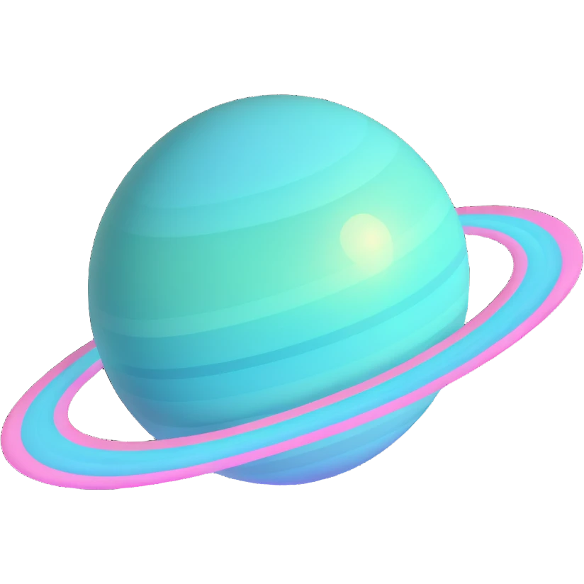 Planet Uranus emoji with planetary rings, colored like an opal gemstone with swirling iridescent pastel blues, greens, and pinks, glowing effect emoji