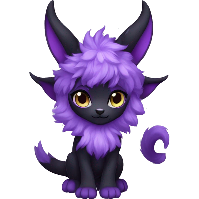 Anthro-Cute-Black-Purple-Contrast-Colors-Fantasy-Fur-Sona-Chibi-Shiny-Fakémon-Hybrid with horns full body emoji