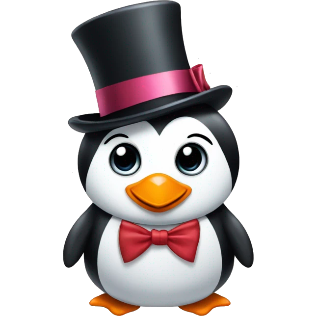 Penguin with a bow tie and top hat emoji