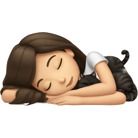 Girl brunette with cat sleeping emoji