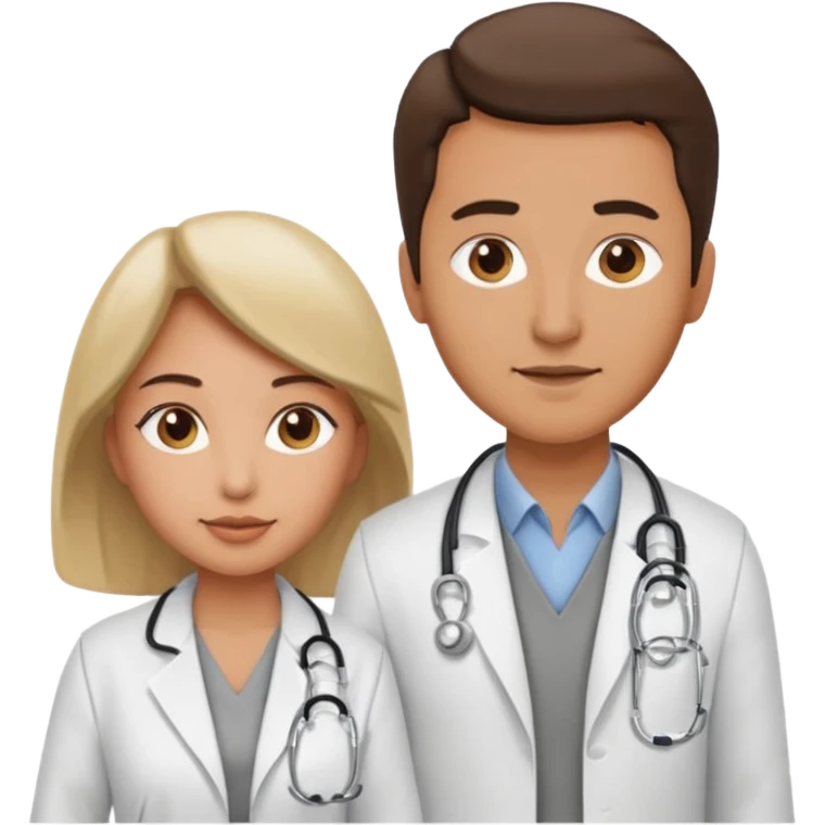 um medico usando jaleco e uma mulher usando colete cinza emoji