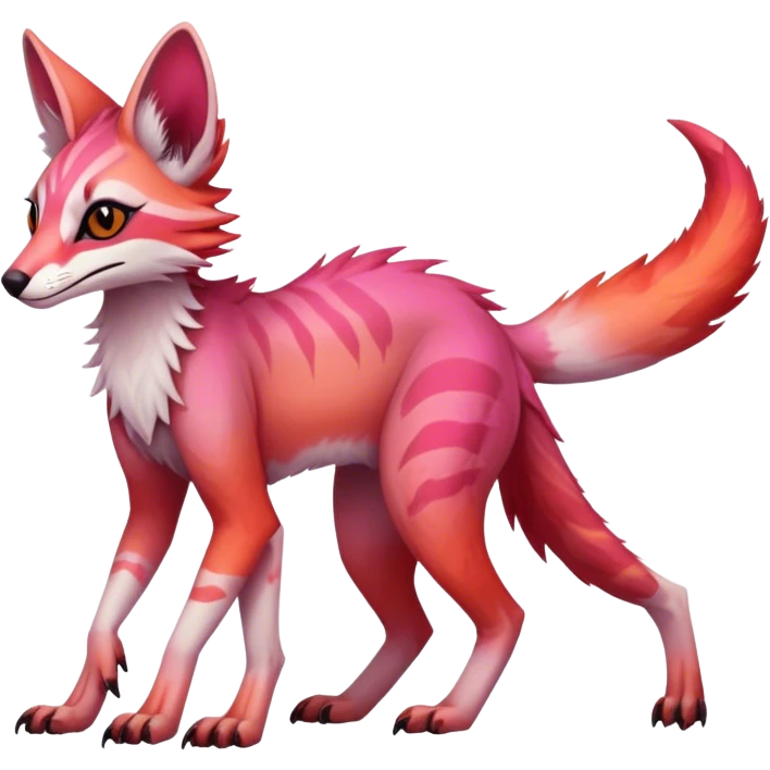 Feral Rare Fantasy dark pastel gradient-pink-red-orange Vernid-Sergal-Genet-species by LiLaiRa, random markings, tufted ears, full body, 4 legs emoji