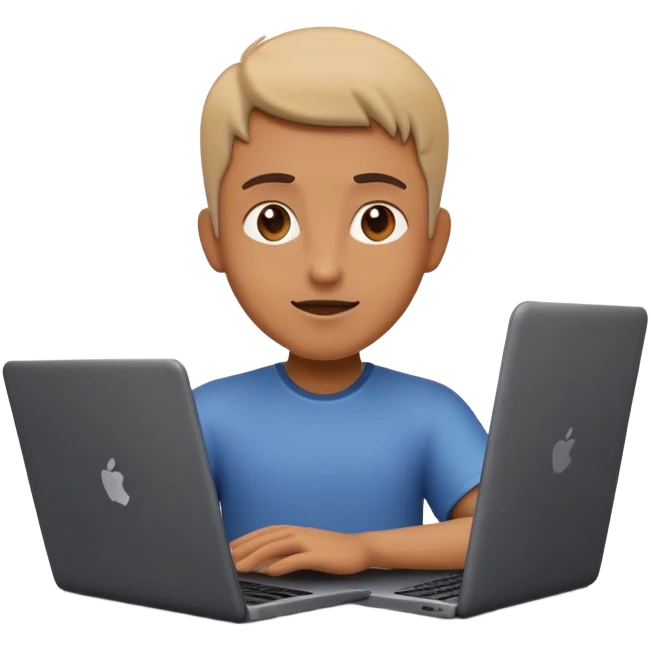 A dark-colored laptop with the screen open. From the screen, a person is emerging, giving a lecture or teaching. The person should look expressive and in a teaching pose. Soft shadows, semi-3D emoji style, clean background. emoji