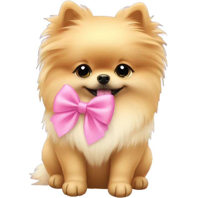 Pomeranian dog with pink bow hugging blonde girl emoji