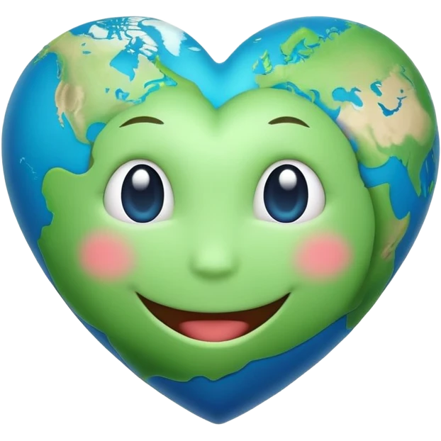 blue and green earth heart emoji with face emoji