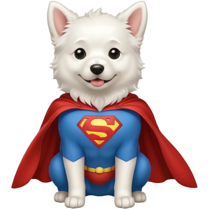 White dog with Superman cape emoji