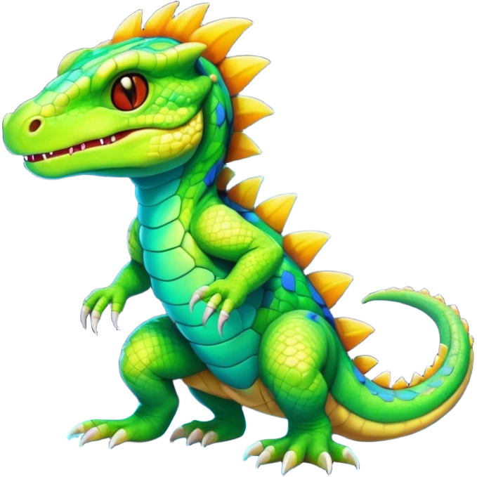 Shiny colorful neon-glowing furry reptilian-Fakémon-creature (full body) emoji