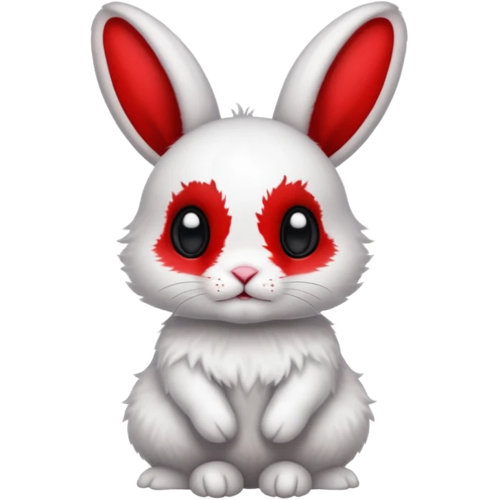 White Bunny, full body, with big black eyes and crimson-red splotch markings, red marking around 1 eye  emoji