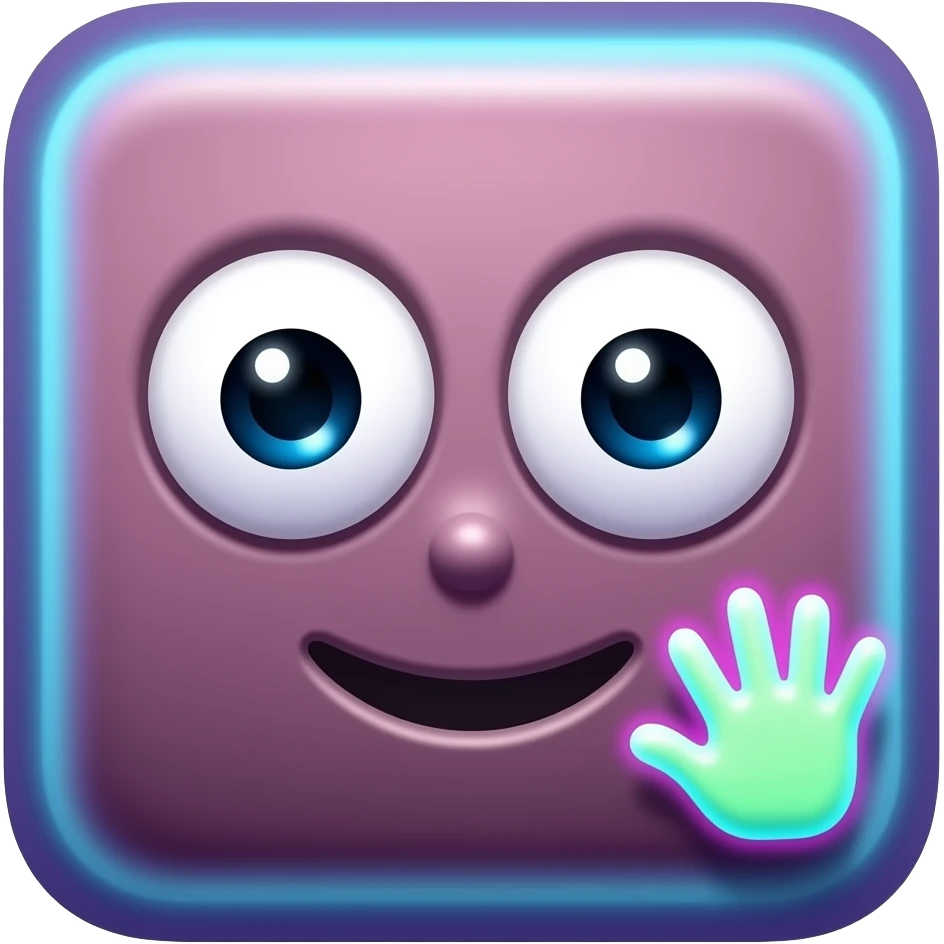 character from the game geometry dash square saying goodbye with a hand added with color very flashy emoji