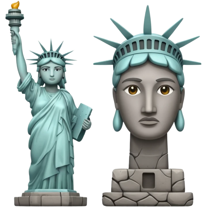 Estatua de la Libertad y estatua de moai juntas. emoji