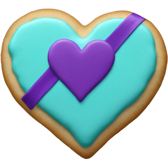 Cookie heart with teal purple awareness ribbon emoji