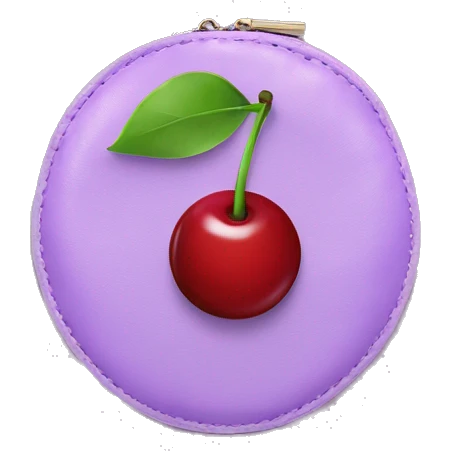 Circle purple pouch with cherry on it emoji