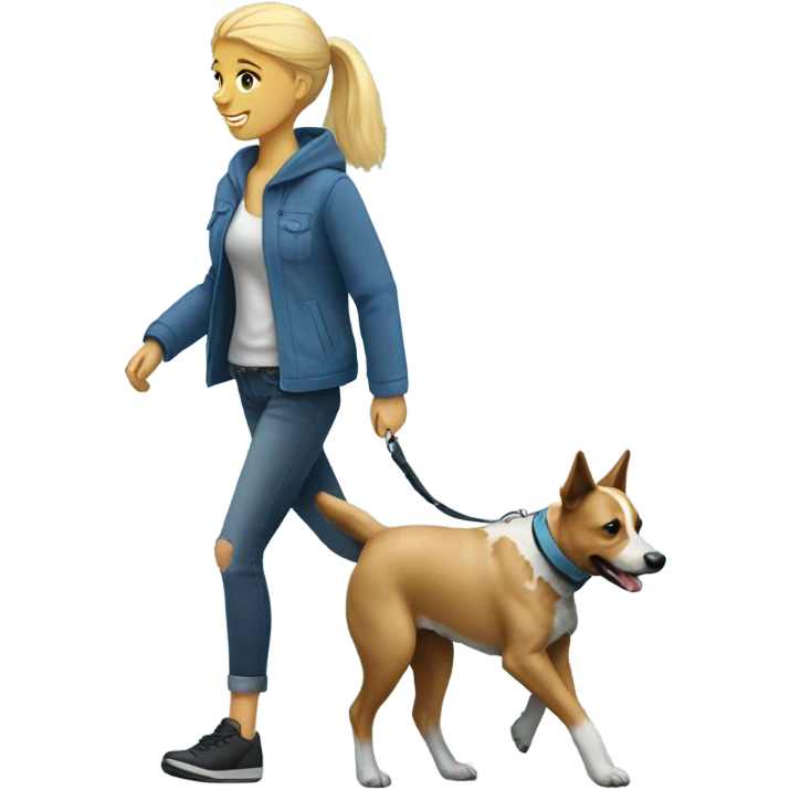 Blonde girl walking a blue heeler emoji