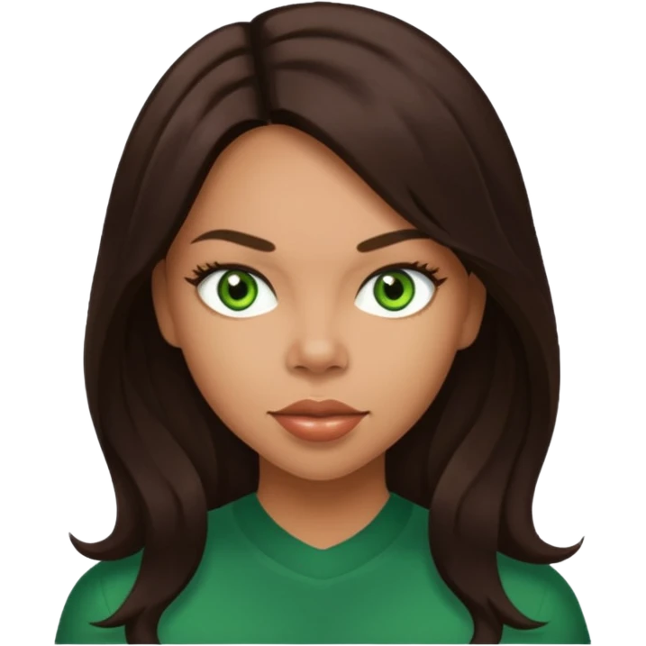 Kiely Williams with long dark brown hair, green eyes  emoji