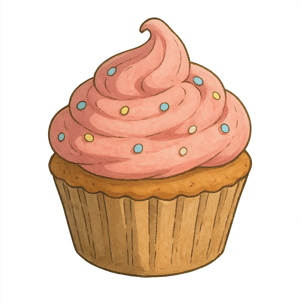 ghibli style cupcake with pink icing emoji