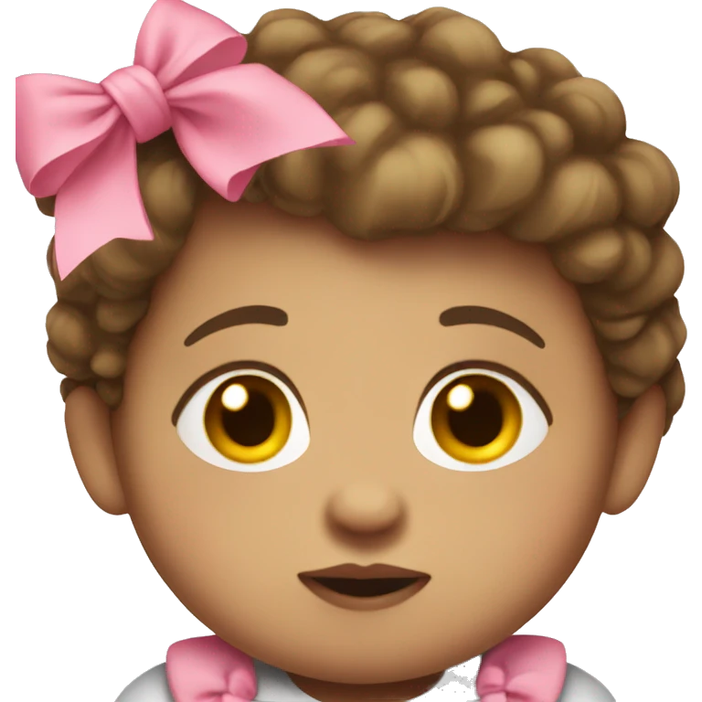chunky baby with thing short brown hair and pink bow emoji