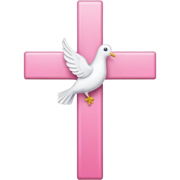 Pink and white simple cross with a dove outline emoji