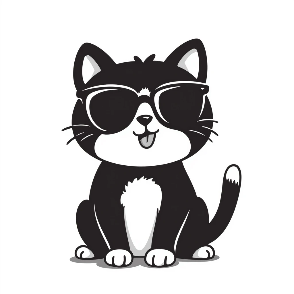 cat wearing oversized sunglasses making a goofy face emoji