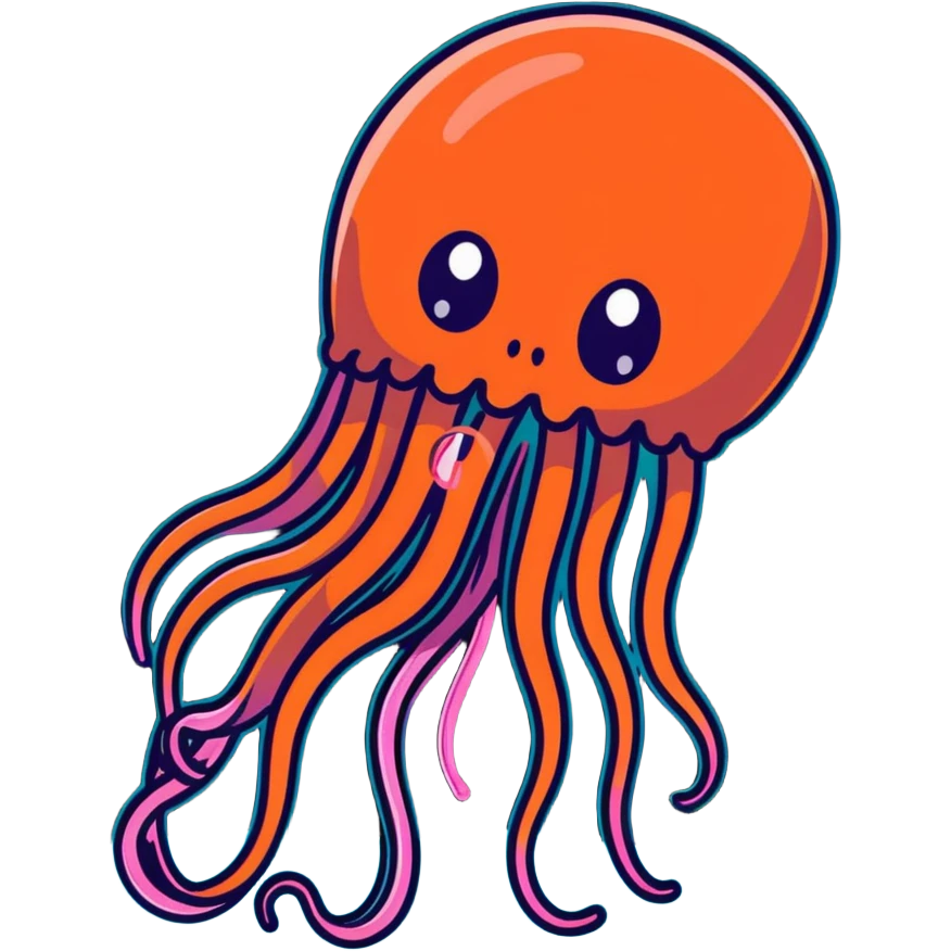threatening glowing jellyfish with poisonous tentacles about to sting a surprised swimmer in the sea emoji