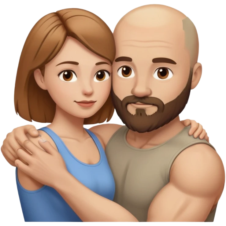 Beautiful light brown hair touching her muscular bald beard husband emoji