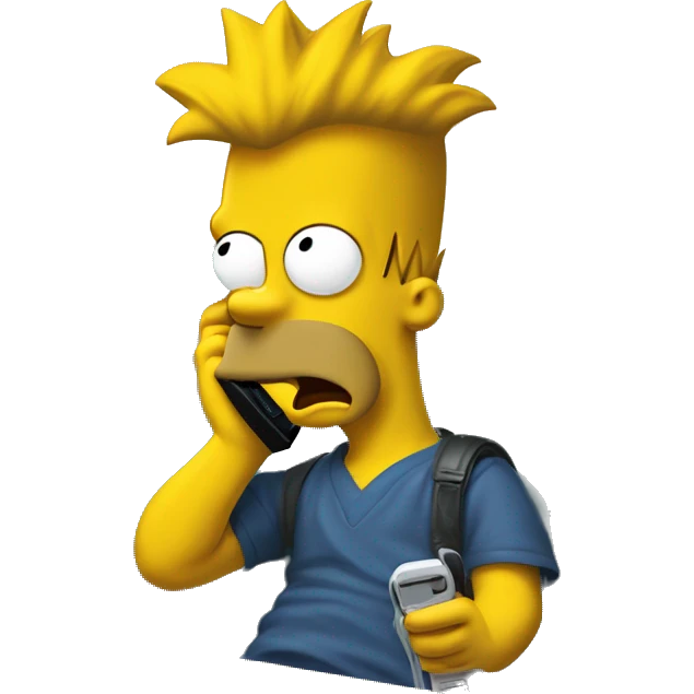 Bart simpson dressed as camrom french color outfit making a phone call on a flip phone emoji