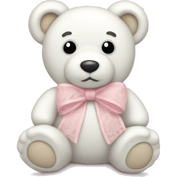 White teddy bear with light pink lace print bow emoji