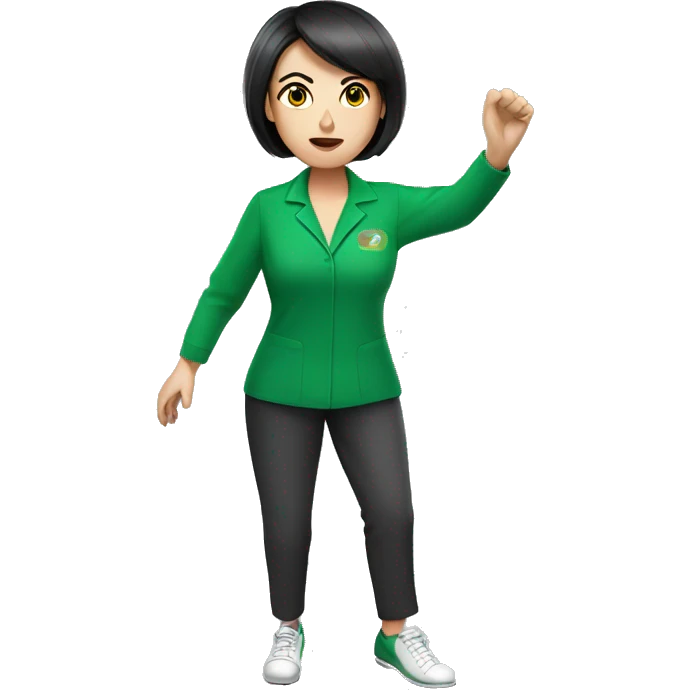 Lady Lawn bowler bowling in green uniform with dark short hair emoji