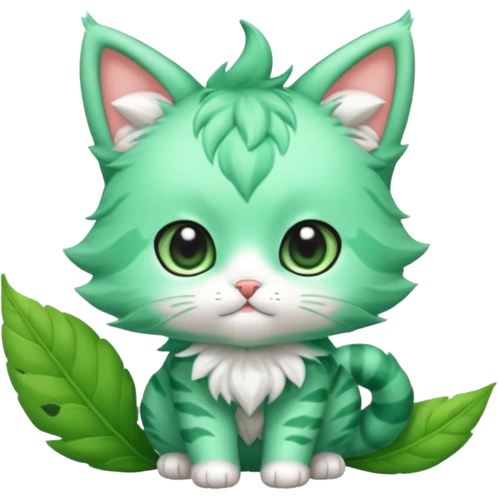 Toony Chibi Kawaii Minty Leaf Juicy Feline Fluffy Sprigatito-Fakémon-creature emoji