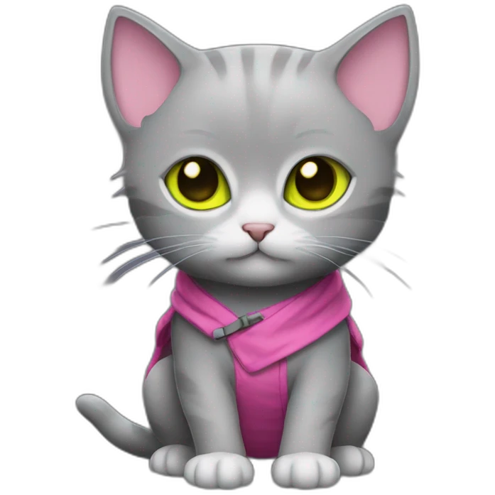 Grey Ninja kitten with yellow green eyes pink clothing  emoji