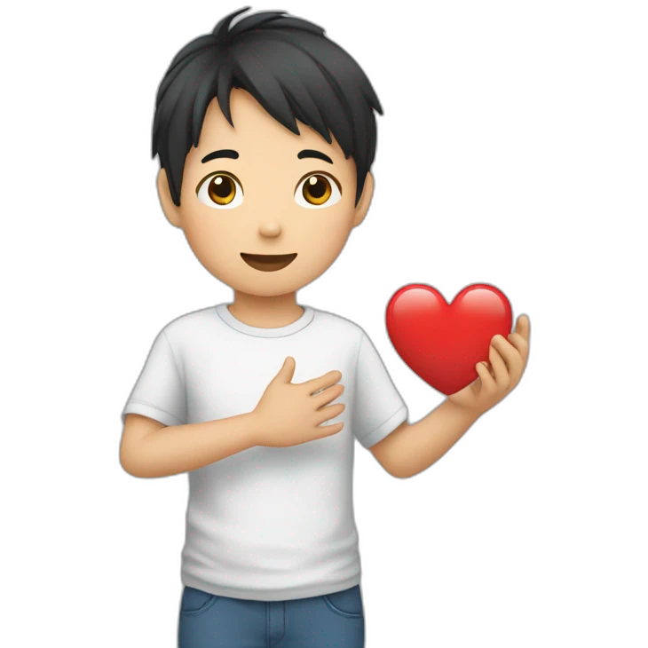 Asian-boy-heart-love-with-hand emoji