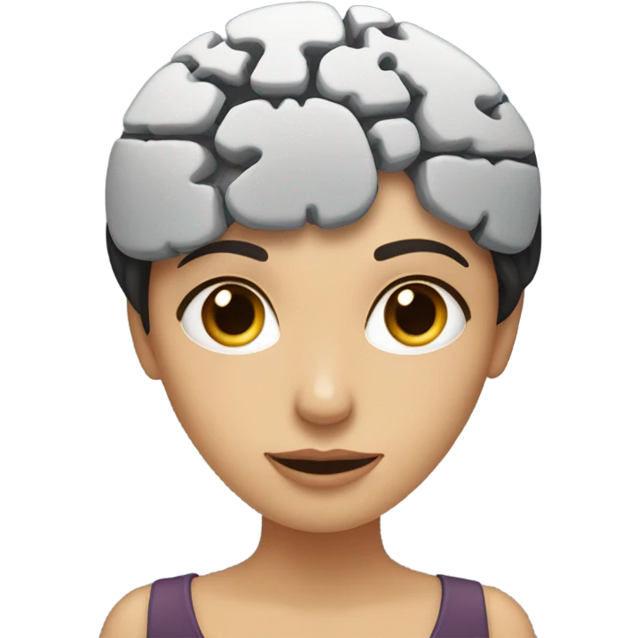 A woman with dark hair holding a brain in her hands, extending it outward, symbolizing offering or sharing knowledge, with a thoughtful and expressive look. emoji
