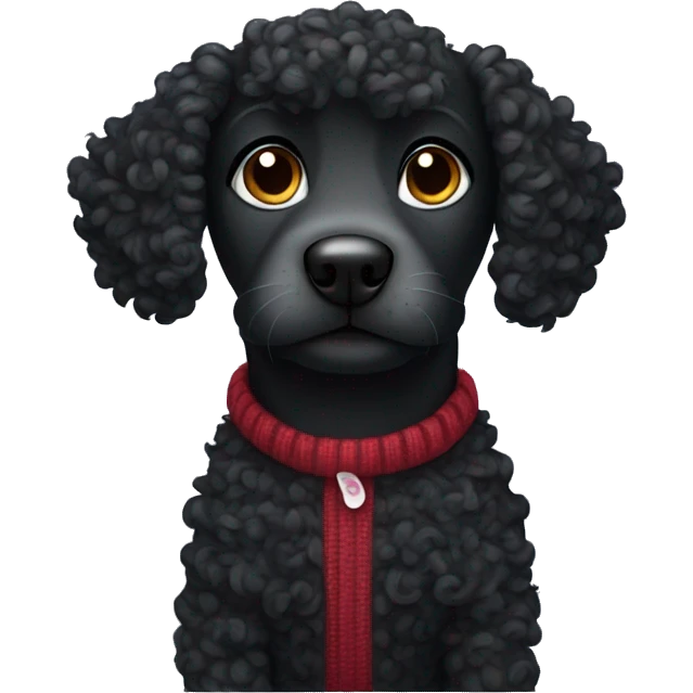 Curly black dog wearing a sweater emoji