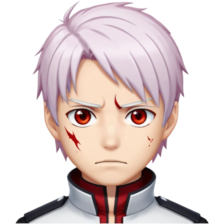 Shoto Todoroki face only, left side white hair, right side red hair, heterochromatic eyes, burn scar on left side of face, serious expression emoji