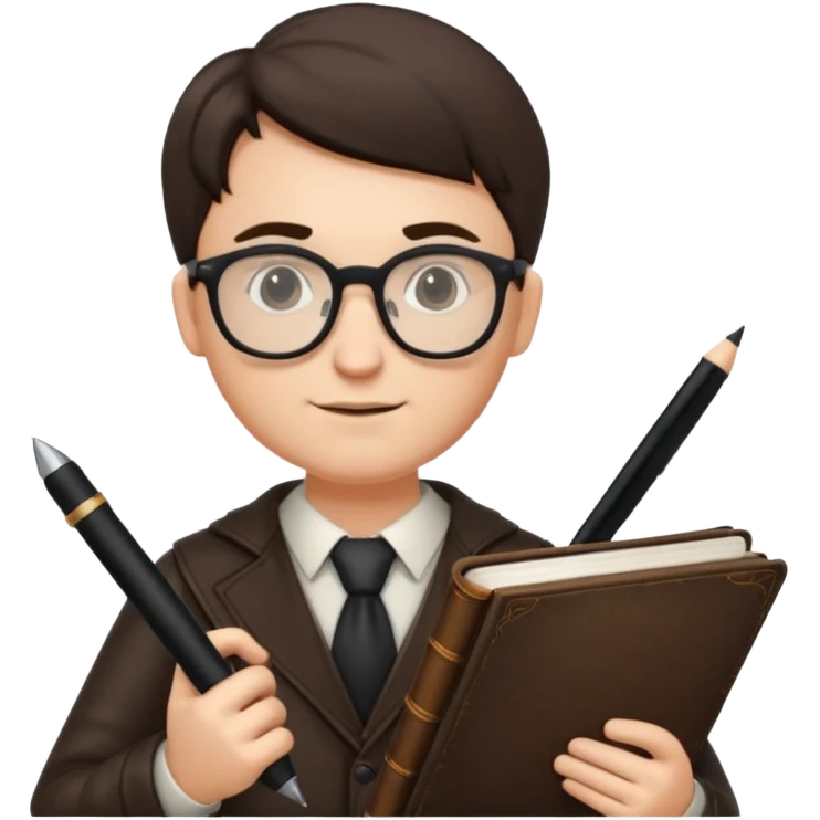 writer holding big pen in hand and book in other hand, wearing glasses emoji