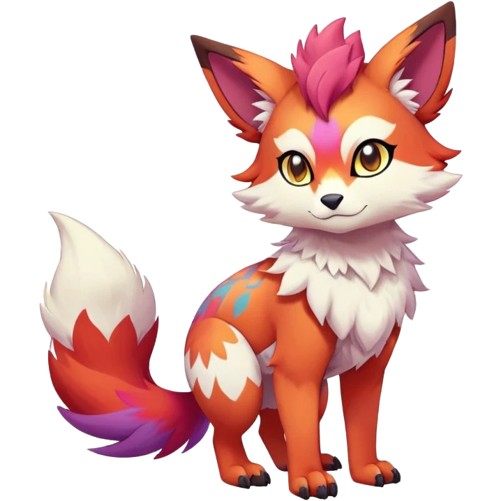 Male bright-colored multi-colored cute cool exotic anime-styled Falvie-Fionbri-fantasy-creature-fursona-Fakémon-Pokémon, full body, with markings emoji