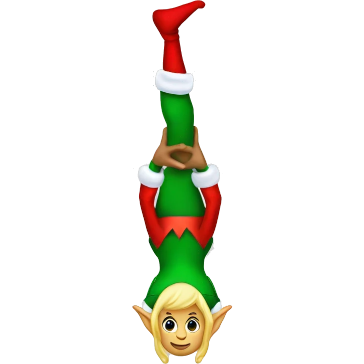 elf doing a handstand next to Santa Claus emoji